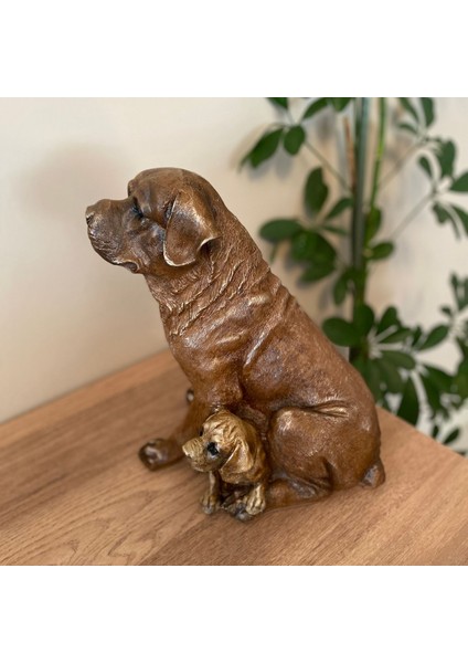 Golden Retriever Köpek ve Yavrusu Bahçe Dekoru Biblo Heykel