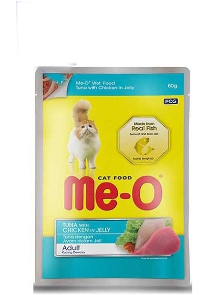 Me-O Adult Jöle İçerisinde Tavuk ve Ton Balıklı Yetişkin Kedi Konservesi 12x80gr (12li)