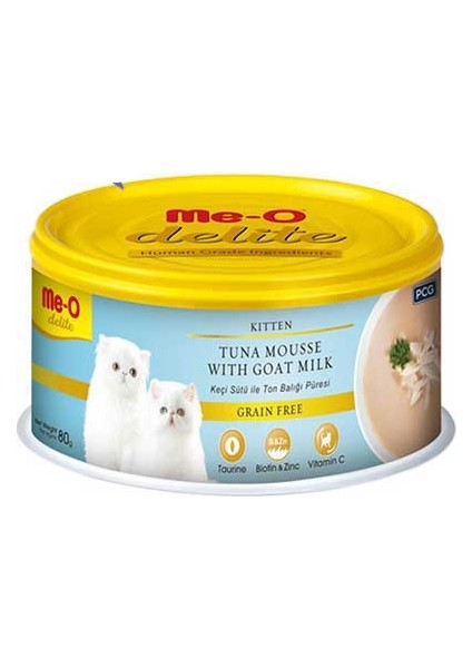 Me-O Delite Keçi Sütlü Ton Balıklı Tahılsız Ezme Yavru Kedi Konservesi 24x80gr (24lü)
