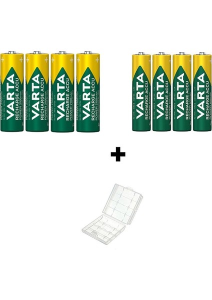 2100 mAh AA Kalem Pil 4'lü + 800 mAh AAA Şarjlı İnce Kalem Pil 4'lü + Pil Saklama Kutusu