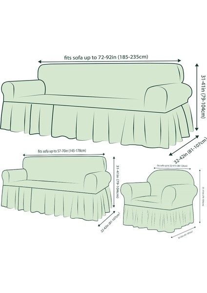 Bürümcük Pamuklu Koltuk Kanepe Örtüsü Takımı Streç Lastikli Etekli Koltuk Kanepe Kılıfı (3+3+1+1) Set