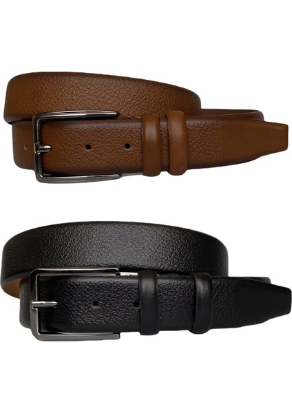 Deri 2'li Set 35 cm Kumaş Pantolon Kemeri; Siyah Kahverengi