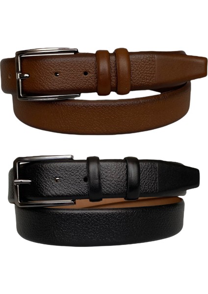 Deri 2'li Set 35 cm Kumaş Pantolon Kemeri; Siyah Kahverengi modelleri