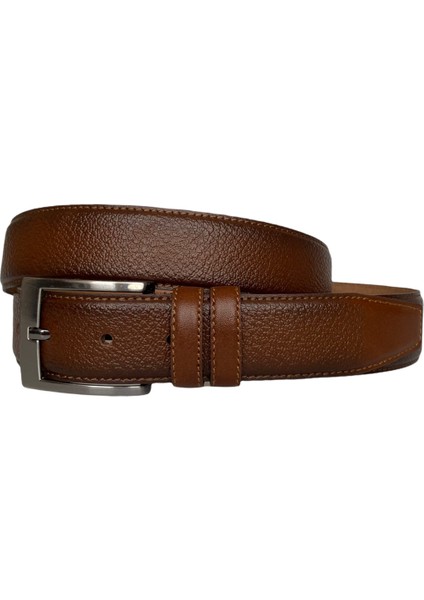 Kaliteli Deri Dikişli Kahverengi Klasik Kumaş Pantolon Kemeri 3.5 cm