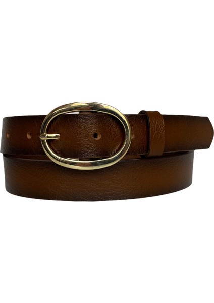 Deri Gold Oval Tokalı Kahverengi Ince Kadın Kemeri 3 cm