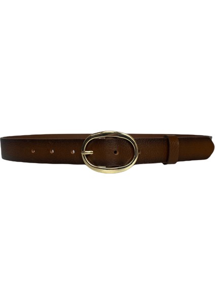 Deri Gold Oval Tokalı Kahverengi Ince Kadın Kemeri 3 cm