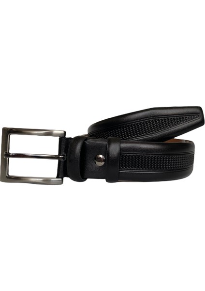 Kaliteli Deri Orta Baskılı Siyah Klasik Kumaş Pantolon Kemeri 3.5 cm fırsatları