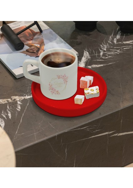 Kişiye Özel Kırmızı Sunum Tabaklı Çiçek Tasarımlı Türk Kahvesi Fincanı Model 6 fiyatları