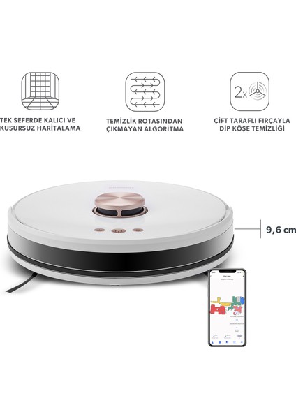 Alex Laser Pro 1283H Moplu ve Haritalamalı Akıllı Robot Süpürge Beyaz