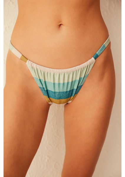 Çok Renkli Çizgili Simli Nature Side Bikini Altı