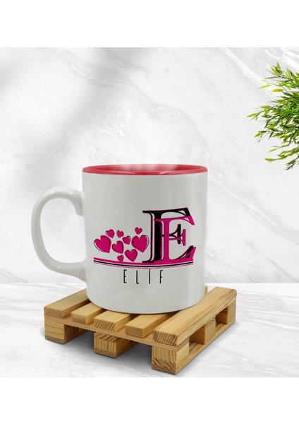 Kişiye Özel Harfli Içi Kırmızı Renkli Kupa Bardak Model 2