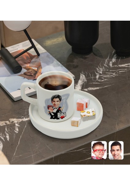 Kişiye Özel Sunum Tabaklı Godfather Baba Oğul Karikatürlü Türk Kahvesi Fincanı Model 1 fiyatları