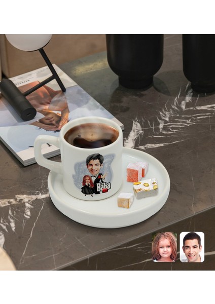 Kişiye Özel Sunum Tabaklı Godfather Baba Kız Karikatürlü Türk Kahvesi Fincanı Model 1 fiyatları