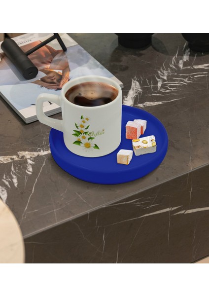 Kişiye Özel Mavi Sunum Tabaklı Papatya Temalı Türk Kahvesi Fincanı Model 8 fiyatları