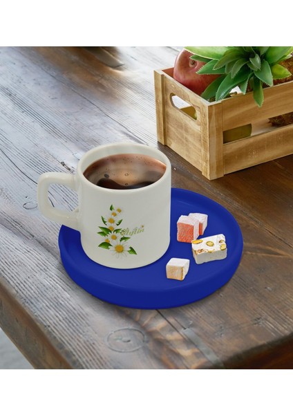 Kişiye Özel Mavi Sunum Tabaklı Papatya Temalı Türk Kahvesi Fincanı Model 8 fırsatları