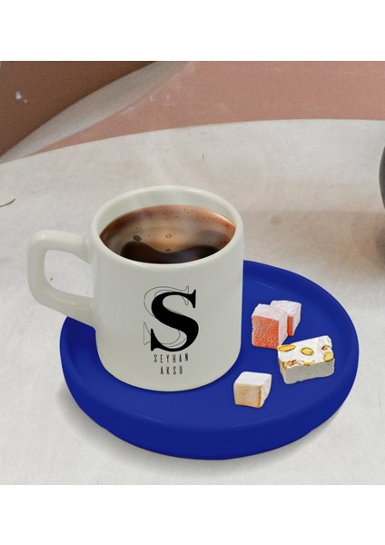 Kişiye Özel Mavi Sunum Tabaklı Isimli Türk Kahvesi Fincanı Model 34 modelleri