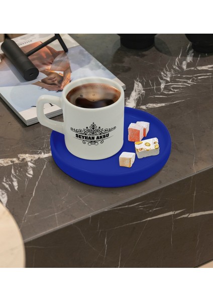 Kişiye Özel Mavi Sunum Tabaklı Isimli Türk Kahvesi Fincanı Model 32 fiyatları