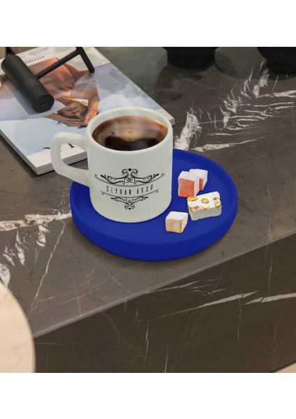 Kişiye Özel Mavi Sunum Tabaklı Isimli Türk Kahvesi Fincanı Model 8 fiyatları