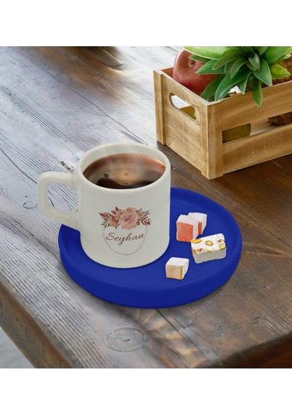 Kişiye Özel Mavi Sunum Tabaklı Çiçek Tasarımlı Türk Kahvesi Fincanı Model 26 fırsatları