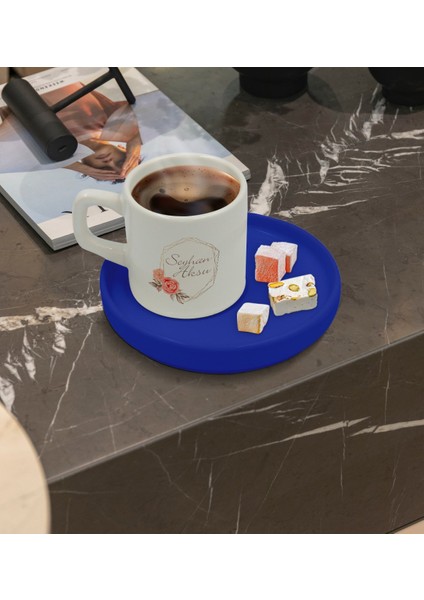 Kişiye Özel Mavi Sunum Tabaklı Çiçek Tasarımlı Türk Kahvesi Fincanı Model 21 fiyatları