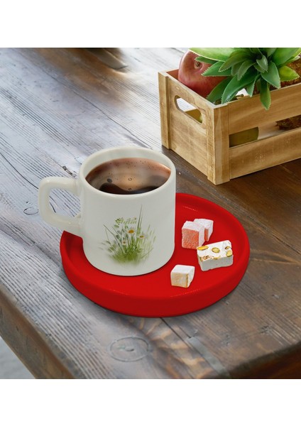 Kişiye Özel Kırmızı Sunum Tabaklı Papatya Temalı Türk Kahvesi Fincanı Model 13 fırsatları