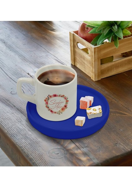 Kişiye Özel Mavi Sunum Tabaklı Çiçek Tasarımlı Türk Kahvesi Fincanı Model 12 fırsatları