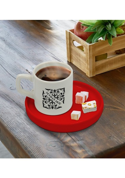 Kişiye Özel Kırmızı Sunum Tabaklı Isimli Türk Kahvesi Fincanı Model 10 fırsatları