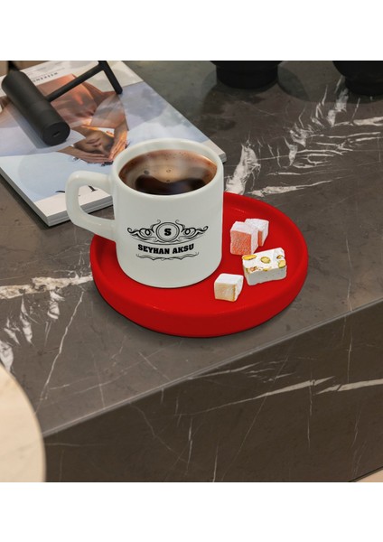 Kişiye Özel Kırmızı Sunum Tabaklı Isimli Türk Kahvesi Fincanı Model 33 fiyatları