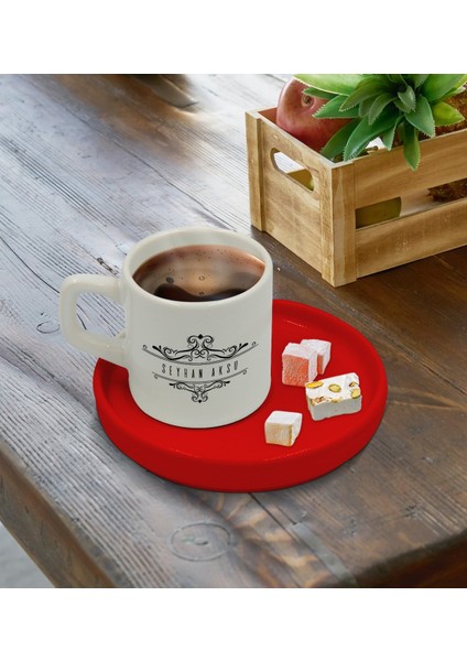 Kişiye Özel Kırmızı Sunum Tabaklı Isimli Türk Kahvesi Fincanı Model 8 fırsatları
