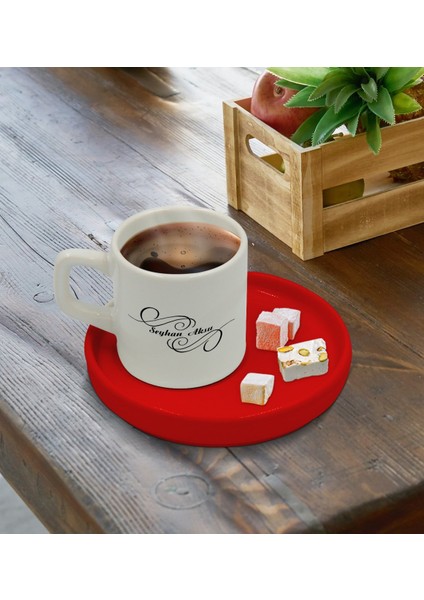 Kişiye Özel Kırmızı Sunum Tabaklı Isimli Türk Kahvesi Fincanı Model 3 fırsatları