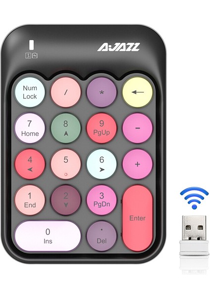 Ajazz AK18 2.4g Kablosuz Sayısal Tuş Takımı 18 Tuşlar Yuvarlak Key Kapaklar Mini Numpad - Siyah(Yurt Dışından)