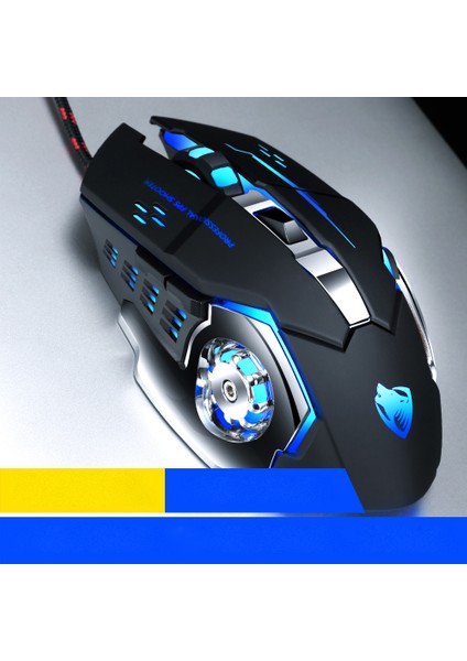 T -Wolf V6 USB Kablolu Fare 6 Düğmeleri Aydınlık Mekanik Bilgisayar Fare - Teknoloji Siyah