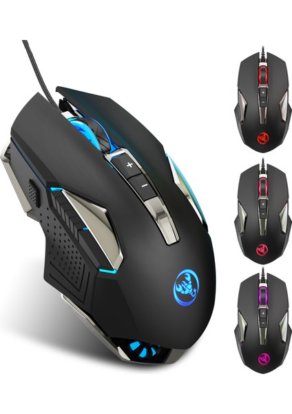 Hxsj X200 8000 Dpı Rgb Fare Aydınlık Renkli LED Işık 8 Düğmeli Kablolu Dizüstü Bilgisayar Oyun Fare