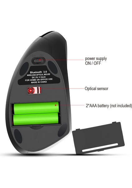 Hxsj T29 Bluetooth Kablosuz Dikey Ergonomik Optik Fare Ayarlanabilir Dpı Dizüstü Bilgisayar Fareleri - Siyah(Yurt Dışından)