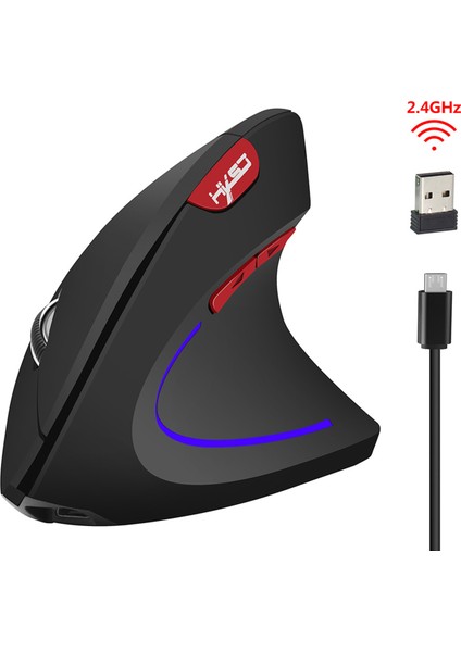 Hxsj T22 Kablosuz Fare Ergonomik Optik 2.4g 2400DPI USB Alıcı ile Oyun Fare - Siyah