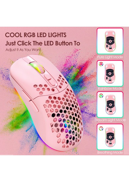 2.4g Bluetooth Çift Mod Petek Kabuğu Kablosuz Fare Dizüstü Bilgisayar Için Rgb Arkadan Aydınlatmalı(Yurt Dışından)