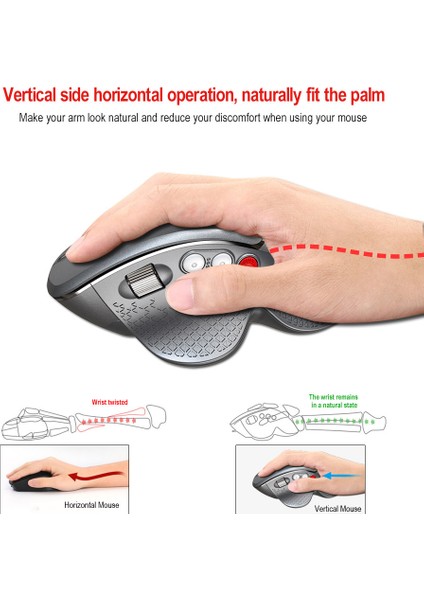 Hxsj T32 2.4g Kablosuz Ergonomik Dikey Optik Oyun Fare Ayarlanabilir Dpı Bilgisayar Fareleri - Gri modelleri