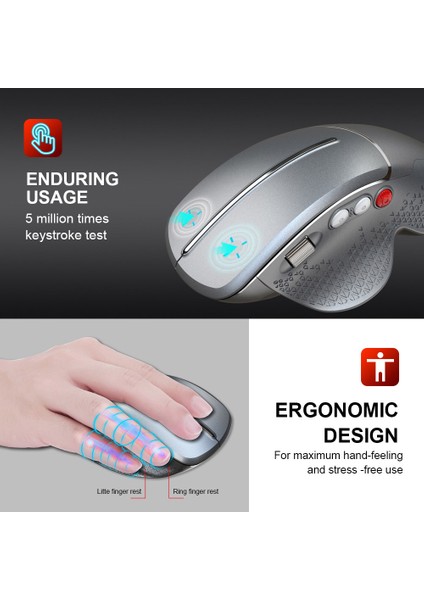 Hxsj T32 2.4g Kablosuz Ergonomik Dikey Optik Oyun Fare Ayarlanabilir Dpı Bilgisayar Fareleri - Gri fırsatları