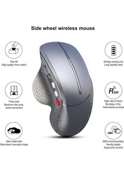 Hxsj T32 2.4g Kablosuz Ergonomik Dikey Optik Oyun Fare Ayarlanabilir Dpı Bilgisayar Fareleri - Gri indirimleri
