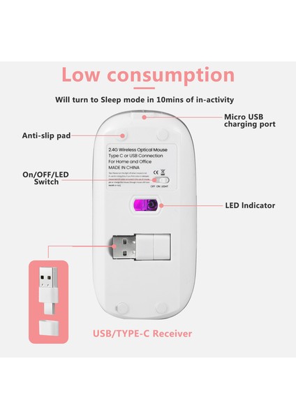 E39 Şarj Edilebilir 2.4g Kablosuz Oyun Fare 1600DPI Rgb Solunum Hafif Bilgisayar Dizüstü Dizüstü Bilgisayar Ergonomik Fareler - Gümüş(Yurt Dışından)