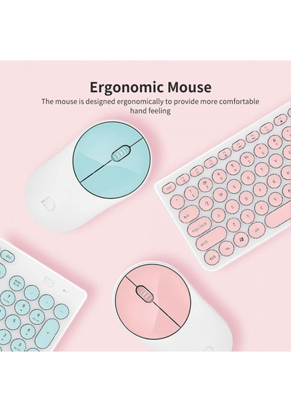 Shujık Kablosuz IK6630 Klavye ve Fare Combo 2.4ghz Sevimli Yuvarlak Anahtar Seti Akıllı Güç Tasarrufu Sessiz Tıklama Ince Combo Değiştirme Dizüstü Tv ve Pembe(Yurt Dışından)