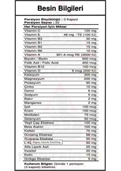 Multibig Vitamin Mineral 90 Kapsül Multivitamin fiyatları