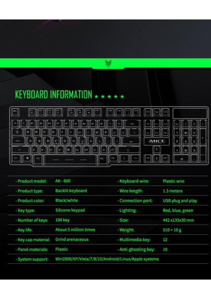 Kablolu Arkadan Aydınlatmalı Oyun Klavyesi Işıklı Fare Seti Ofis Ev Ergonomik Oyun Klavyesi Fare Seti Oyun Yazma Mac Pc Uyumlu(Yurt Dışından)