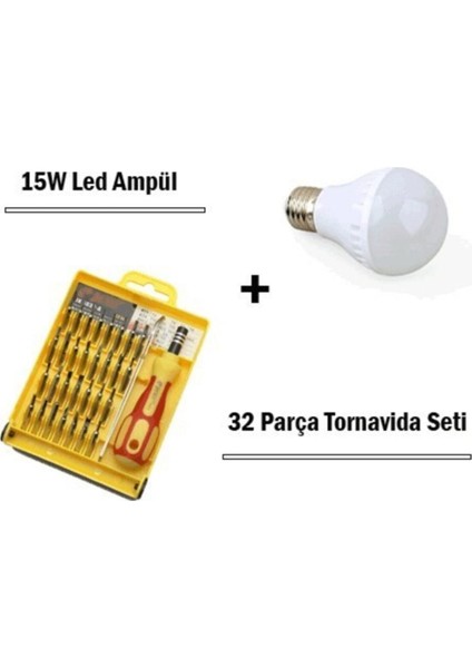 15W LED Ampul + 32 Parça Tornavida Seti