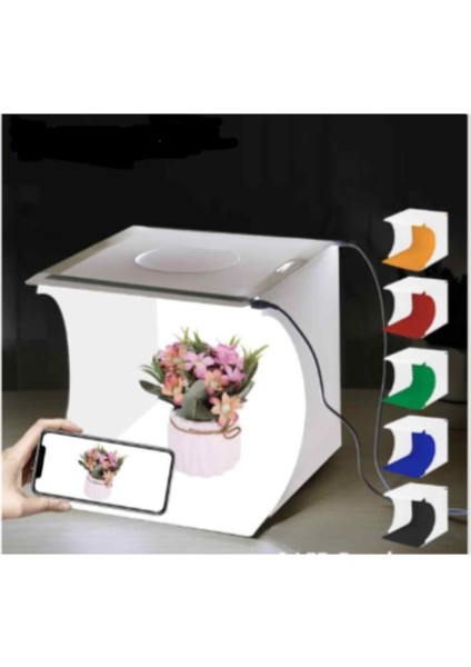 Beyaz Puluz LED Işıklı 5 Farklı Arka Plan 3 Boyutlu Ürün Çekim Çadırı 20X20 cm