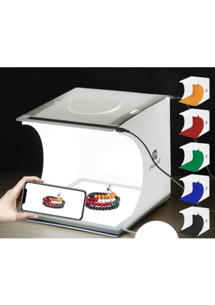 Beyaz Puluz LED Işıklı 5 Farklı Arka Plan 3 Boyutlu Ürün Çekim Çadırı 20X20 cm fiyatları