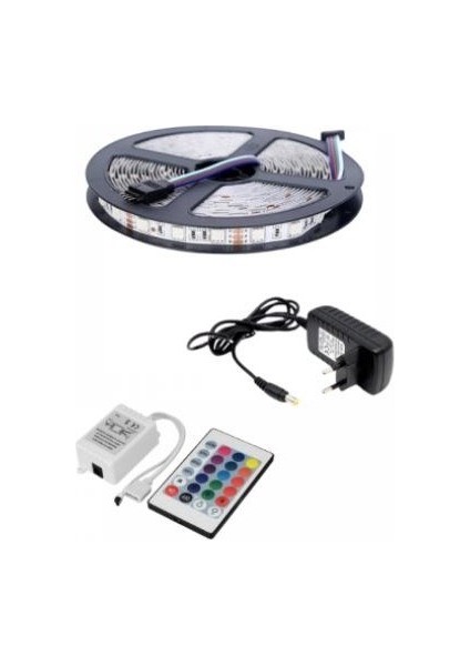 Rgb LED 5 Metre Iç Mekan 3 Çip 5050 Smd Kumandalı 2 Amper Adaptör Tak Çalıştır