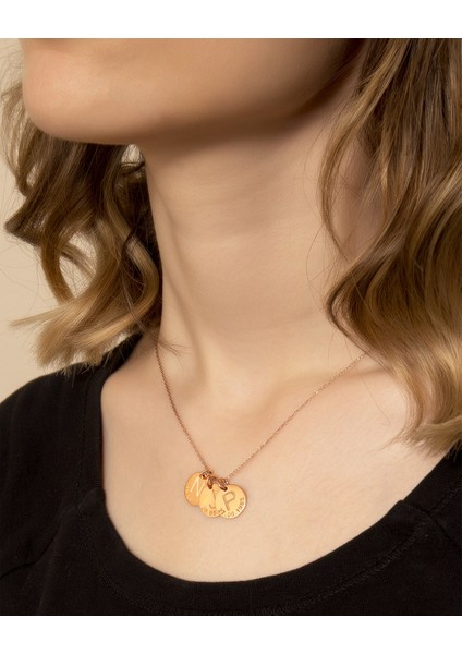 Üç Yuvarlak Isimli Plaka 925 Ayar Gümüş Kolye