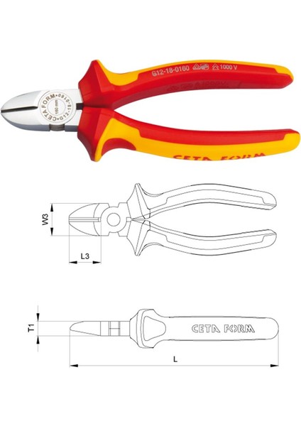 180MM G12-18-0180 1000V Izoleli Yan Keski (Vde Onaylı)