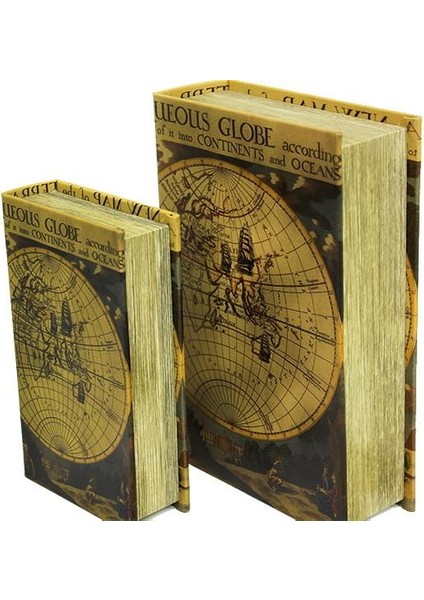 Easy Toptan Kutu Kitap Harita 2'li Set Dekoratif Hediyelik